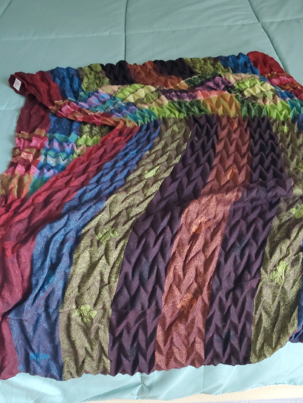 Multicolor Textured Knit Scarf - Bold Stripe Pattern